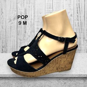 POP‎ Dareese Navy Strappy Slingback Platform Wedge High Heel Womens Size 9M